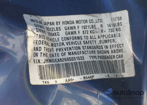 2009 Honda Fit from USA, damaged, VIN JHMGE88269S031533